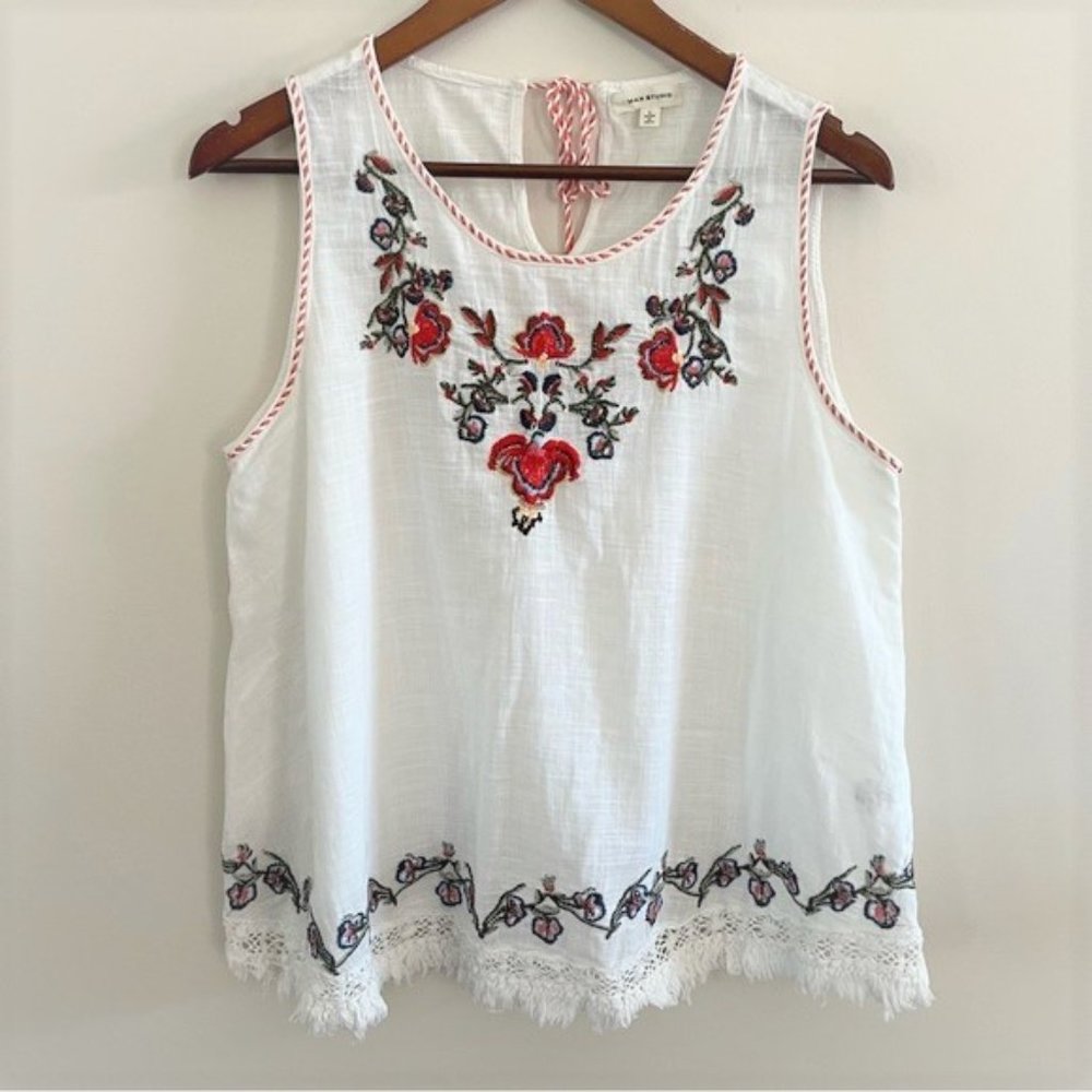 Max Studio Boho Embroidered Tie Back Tank Top Size L